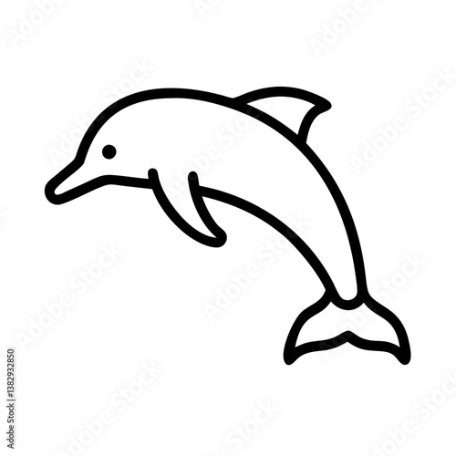 Simple Dolphin Outline Icon in Black, Minimalist black outline icon of a dolphin, ideal for design, logos, and illustrations. Suitable for websites, apps, and graphic projects.  
