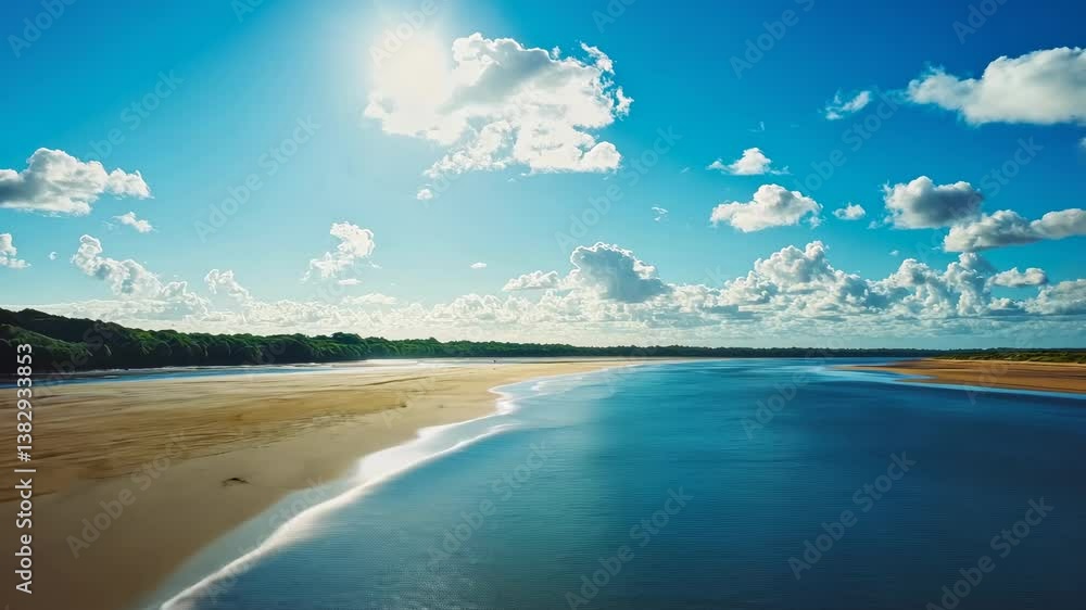 Serene Coastal River Scene Under a Bright Sunny Sky Serene Coastal River Scene Under a Bright Sunny Sky