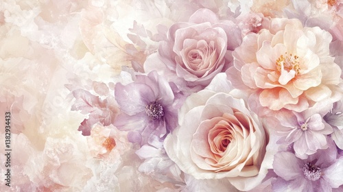 A delicate watercolor flower bouquet designed for wedding decoration and invitations, showcasing soft hues and elegant floral arrangements.