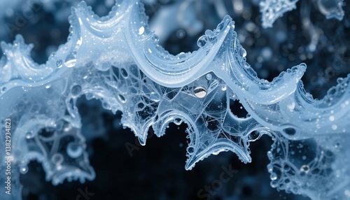 Macro shot of ice crystal patterns forming organic shapes