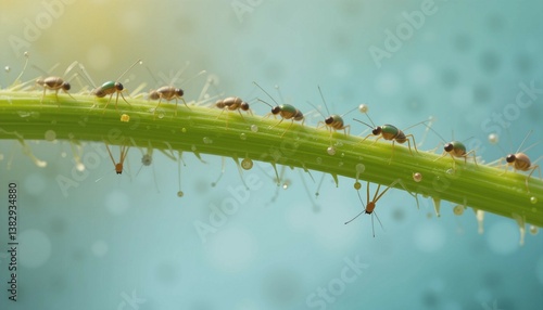 Macro shot of small insects on plant surfaces showing fine details