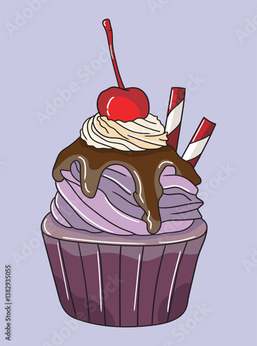 Cute and tasty cupcake illustration with decorative frosting and sprinkles. Great for branding, stickers, invitations, recipe books, and food-related designs. Perfect for commercial or personal use.