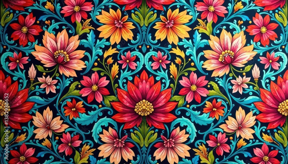Intricate floral damask textile repeating design, elegant, stylish Intricate floral damask textile repeating design, elegant, stylish