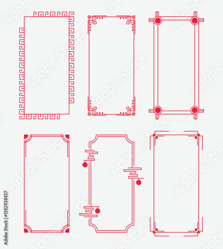Asian frame borders vector collection. Traditional decorative elements with line, corner, borders, frames. Set of asian border designs for cards, invitation, poster, cover.