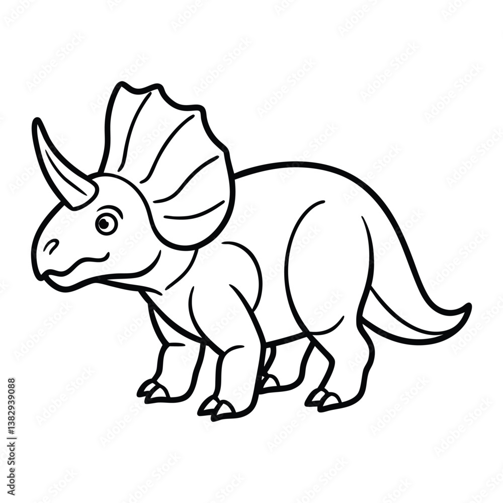 Cute Cartoon Line Drawing of a Triceratops Dinosaur for Coloring Activities Cute Cartoon Line Drawing of a Triceratops Dinosaur for Coloring Activities