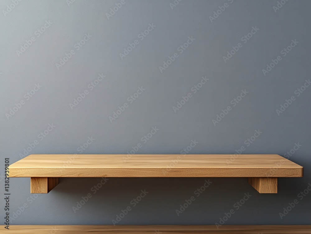 Minimalist wooden shelf against a gray wall backdrop providing a clean and modern aesthetic for product display showcasing simplicity and elegance Minimalist wooden shelf against a gray wall backdrop providing a clean and modern aesthetic for product display showcasing simplicity and elegance