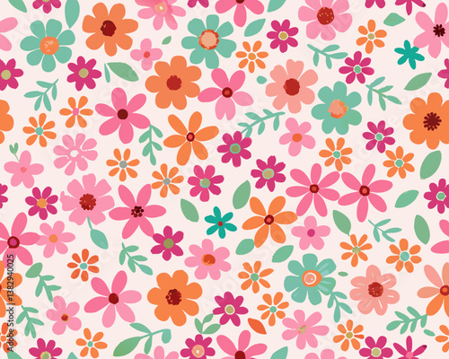 seamless pattern with flowers and leaves, floral pattern for textile design and digital papers, seamless background with leaves