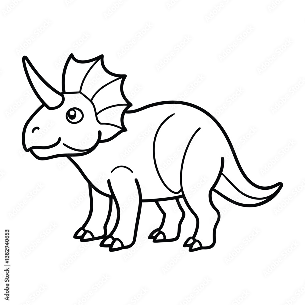 Cute Cartoon Line Drawing of a Triceratops Dinosaur for Coloring Activities Cute Cartoon Line Drawing of a Triceratops Dinosaur for Coloring Activities