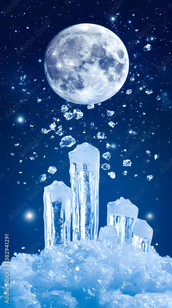 Naklejka premium Ice Sculptures Under the Moon's Glow