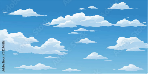 Cartoon Cloudscape - Stylized White Clouds on Blue Sky Illustration


