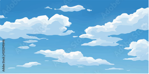 Cartoon Style Blue Sky with Stylized White Clouds - Digital Illustration


