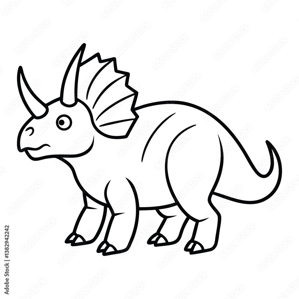 Cute Cartoon Line Drawing of a Triceratops Dinosaur for Coloring Activities Cute Cartoon Line Drawing of a Triceratops Dinosaur for Coloring Activities