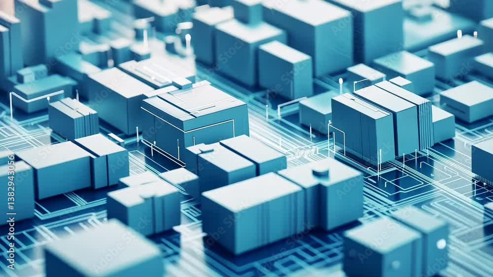 Abstract Digital Cityscape: A Futuristic 3D Render of Interconnected Cubes and Circuits Abstract Digital Cityscape: A Futuristic 3D Render of Interconnected Cubes and Circuits