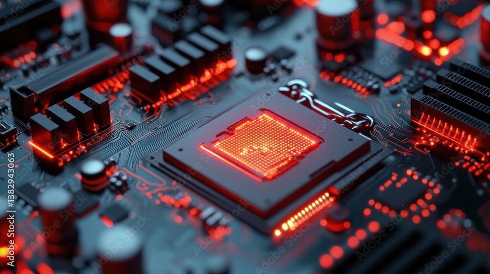 Illuminated Microchip: A Close-Up of a Computer's Central Processing Unit Illuminated Microchip: A Close-Up of a Computer's Central Processing Unit