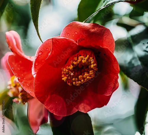 Obraz na płótnie beautiful camellias blooming in spring w salonie