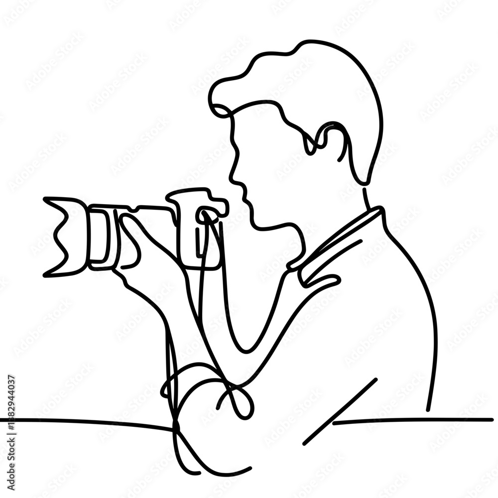 Photographer capturing moments in a minimalistic line drawing Photographer capturing moments in a minimalistic line drawing