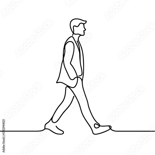 Fashion model walking in line drawing style against minimal background  