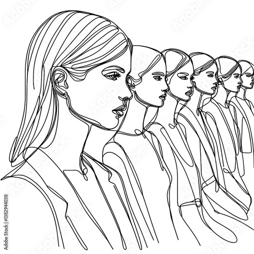 Fashion Models in Line Drawing Style on a Simple Background  