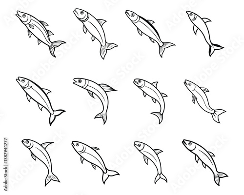 Set of sea fish line art vector illustration design