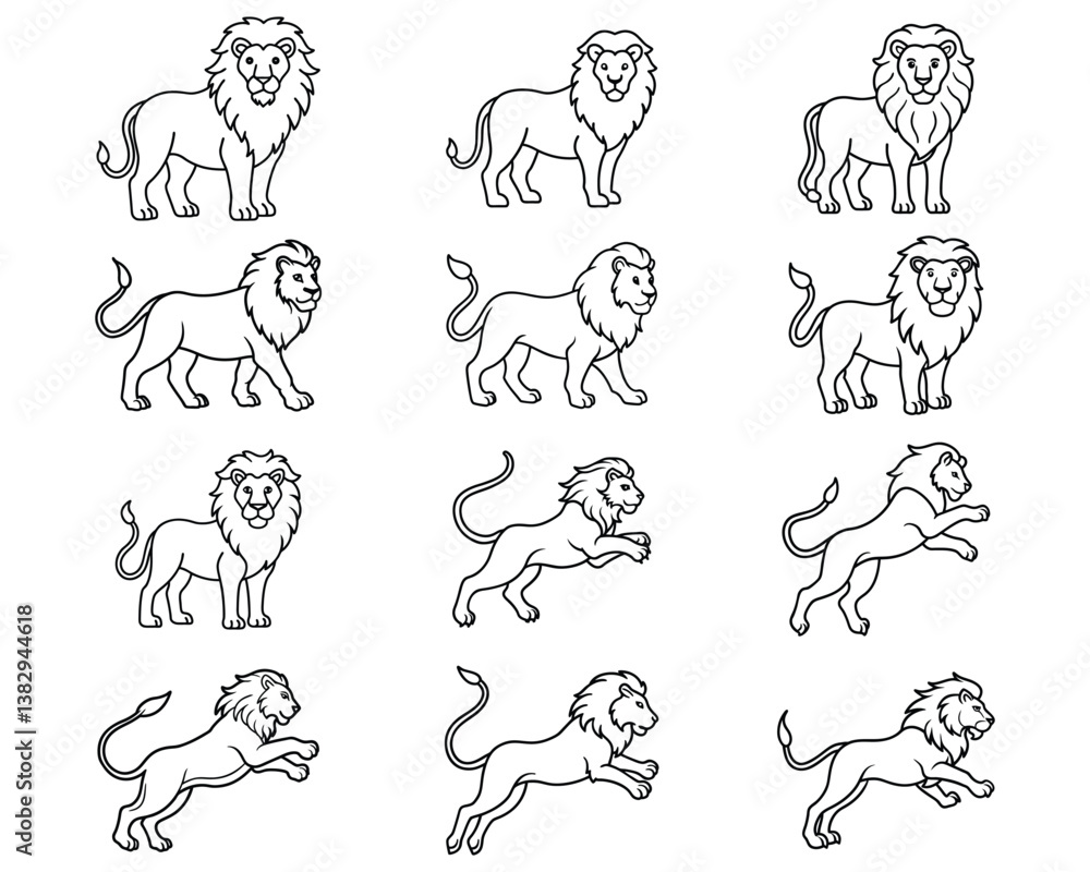 Fototapeta premium set of lion hand drawing vector illustration design