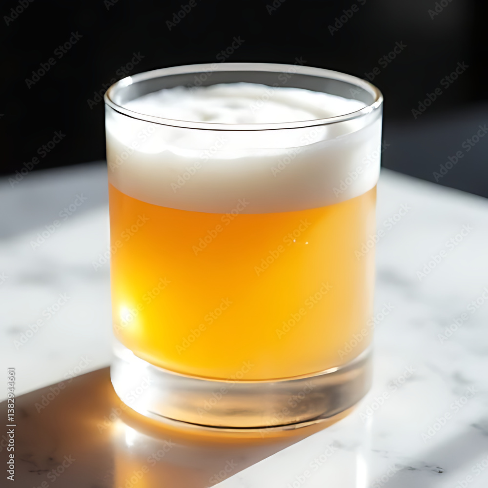 modern minimal whiskey sour in a frosted glass with a perfect egg white foam layer, styled on a monochrome surface with soft shadows modern minimal whiskey sour in a frosted glass with a perfect egg white foam layer, styled on a monochrome surface with soft shadows