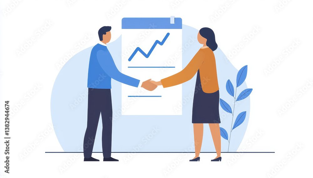 Collaborative professionals shake hands in front of growth chart symbolizing success and insurance in their partnership Collaborative professionals shake hands in front of growth chart symbolizing success and insurance in their partnership