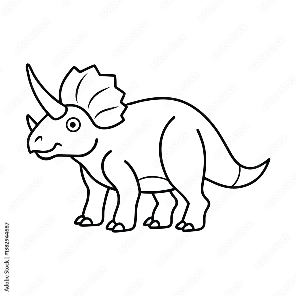 Fototapeta premium Cute Cartoon Line Drawing of a Triceratops Dinosaur for Coloring Activities