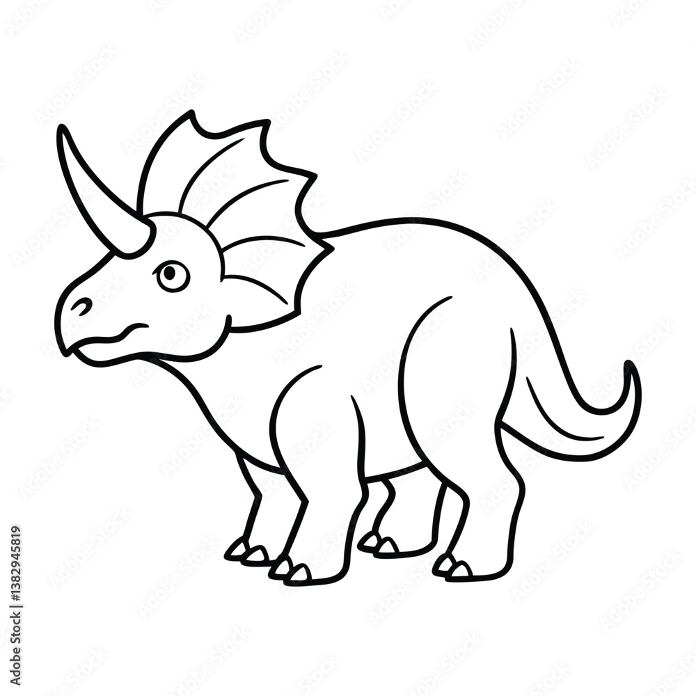 Cute Cartoon Line Drawing of a Triceratops Dinosaur for Coloring Activities Cute Cartoon Line Drawing of a Triceratops Dinosaur for Coloring Activities