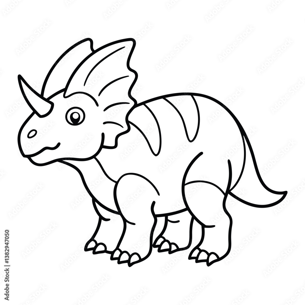 Cute Cartoon Line Drawing of a Triceratops Dinosaur for Coloring Activities Cute Cartoon Line Drawing of a Triceratops Dinosaur for Coloring Activities