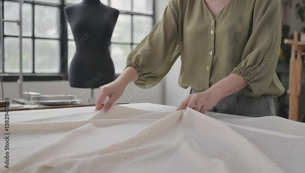 Obraz premium A female designer works in a sewing workshop.