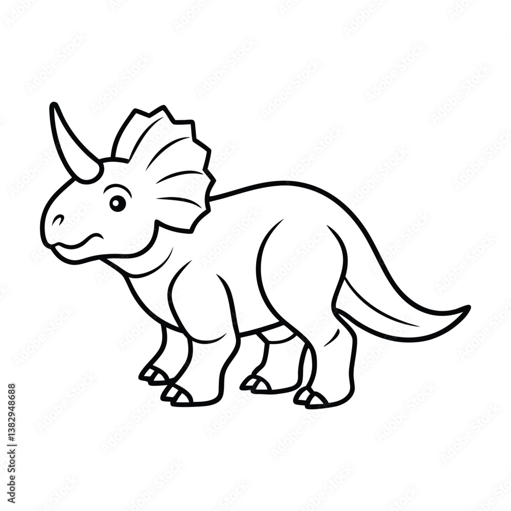 Cute Cartoon Line Drawing of a Triceratops Dinosaur for Coloring Activities Cute Cartoon Line Drawing of a Triceratops Dinosaur for Coloring Activities