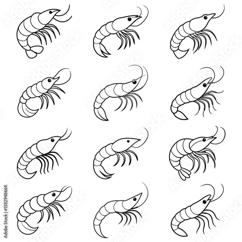 set of shrimp fish line art vector illustration design
