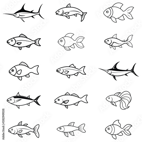 fish line art vector illustration bundle design