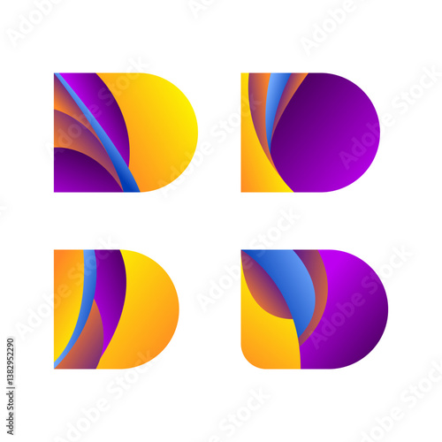 SET ILLUSTRATION LETTER D GEOMETRIC  LOGO ICON GRADIENT ORANGE PURPLE YELLOW COLOR TEMPLATE SIMPLE MINIMALIST ELEMENT DESIGN SIMPLE VECTOR GOOD FOR APPS, BRAND 