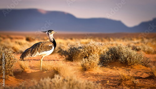 Great Indian bustard among the desert, Endangered bird of India, Rajasthan state bird