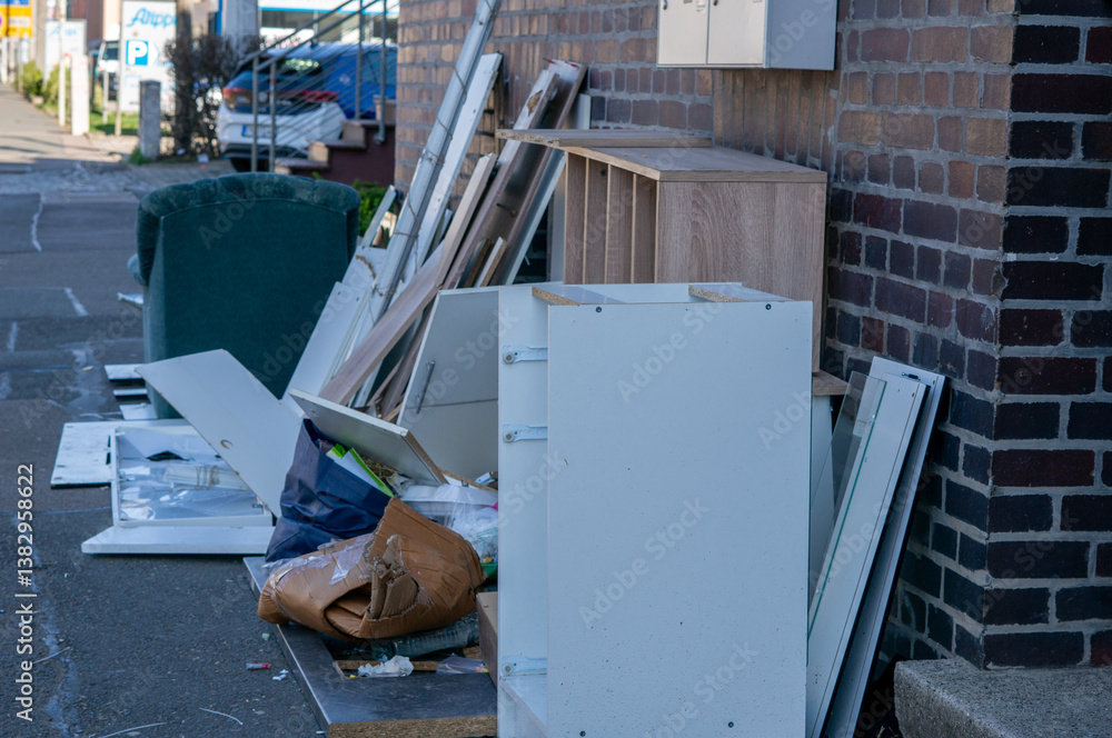Bulky waste for recycling on a city sidewalk