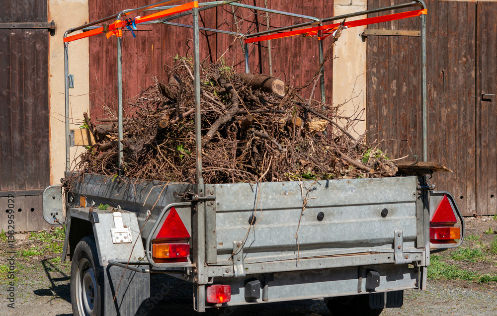 Trailer full of garden waste for recycling