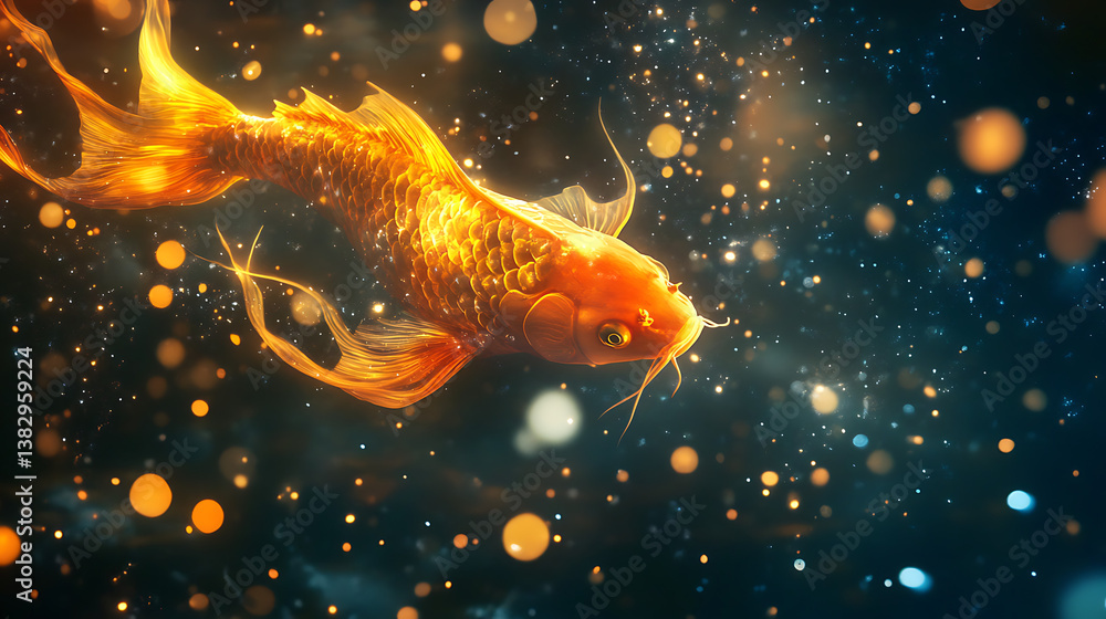 Glowing Koi Dragon in Celestial Waters – Dreamlike Fantasy Illustration Glowing Koi Dragon in Celestial Waters – Dreamlike Fantasy Illustration