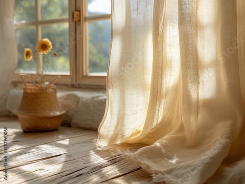 Sanfte Bewegungen: Handgemachte Leinenvorhänge im Wind