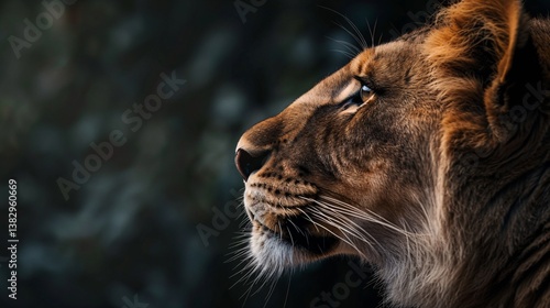 Majestic lioness is showing her profile, emphasizing her fierce beauty and the power of nature