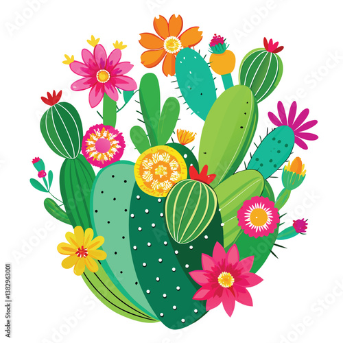 Easter egg with floral and cactus vector illustration in a cute spring design