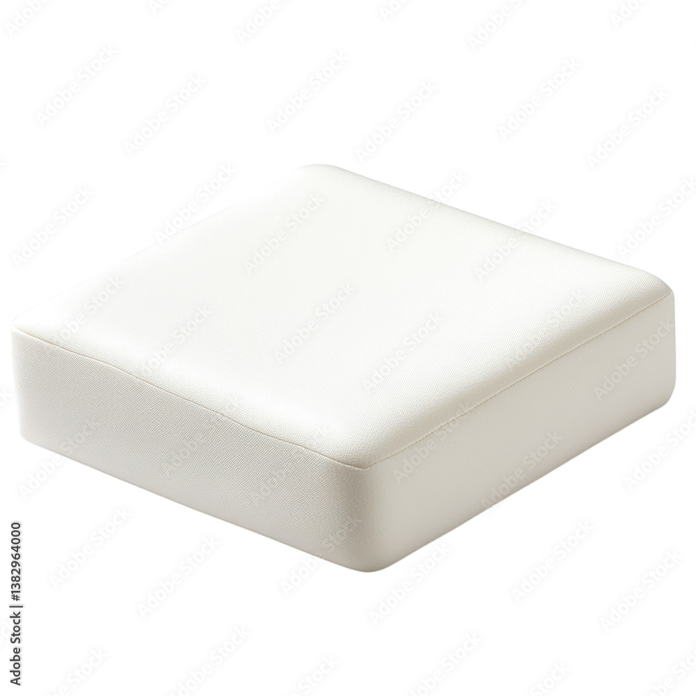 White square cushion on a neutral background for home decor, furniture, relaxation, or comfort in various interior design styles White square cushion on a neutral background for home decor, furniture, relaxation, or comfort in various interior design styles