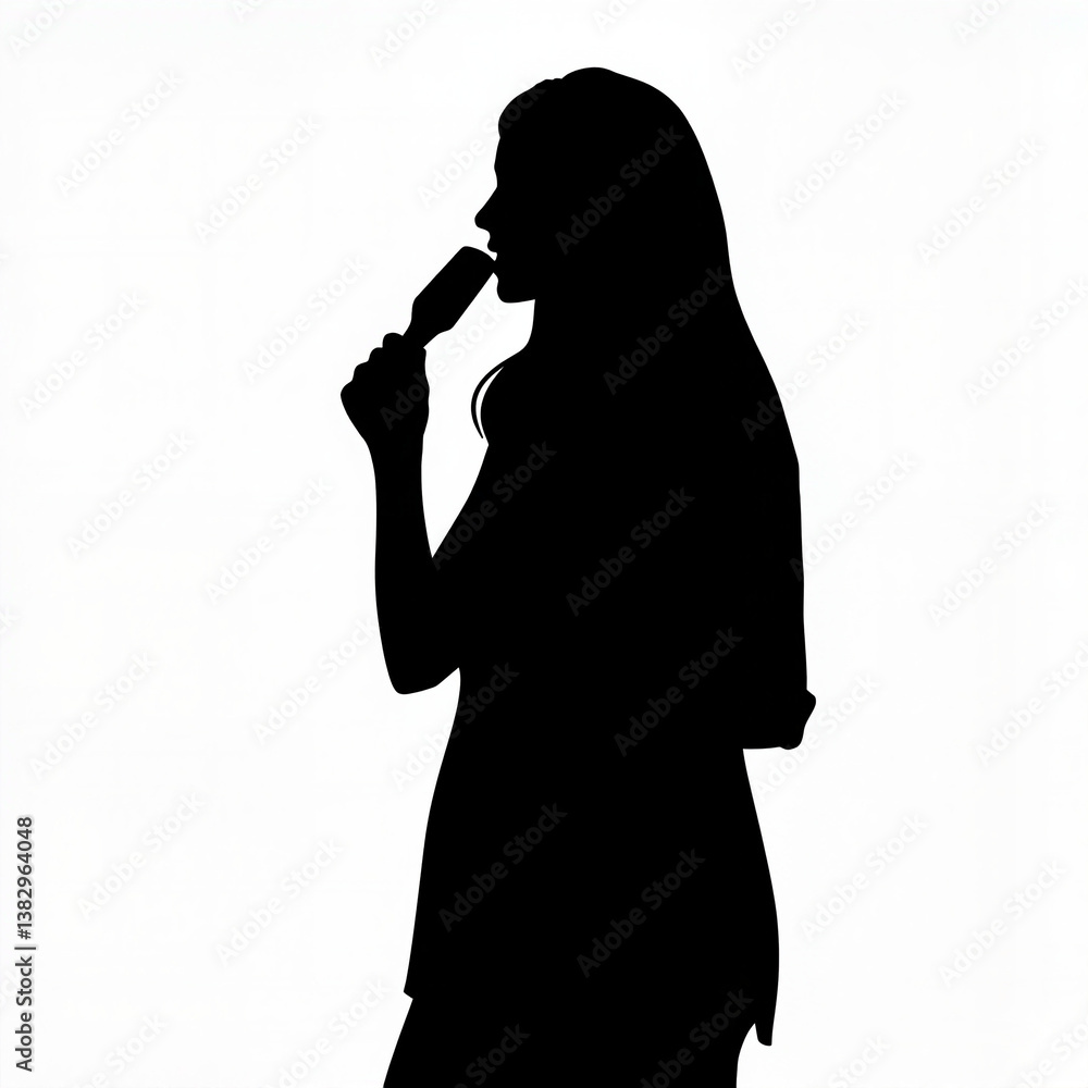 Woman enjoying ice cream silhouette on a plain background Woman enjoying ice cream silhouette on a plain background