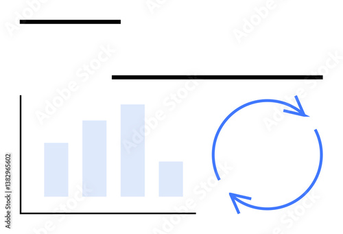 Bar graph representing data trends alongside blue circular arrows symbolizing iterative processes. Ideal for data analysis, business strategy, workflow, growth, process improvement, project