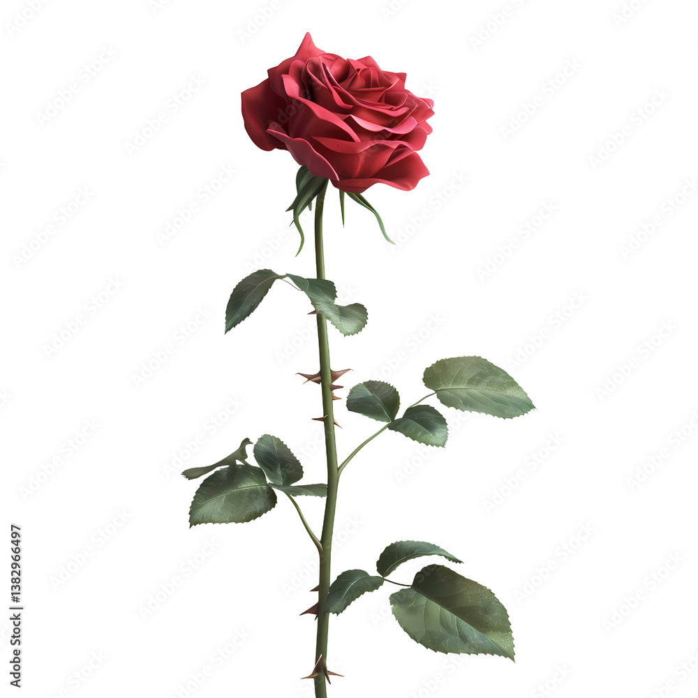 Stunning Red Rose Stands Gracefully on a Long Stem Showcasing Lush Green Leaves During a Sunny Afternoon in a Serene Garden Stunning Red Rose Stands Gracefully on a Long Stem Showcasing Lush Green Leaves During a Sunny Afternoon in a Serene Garden