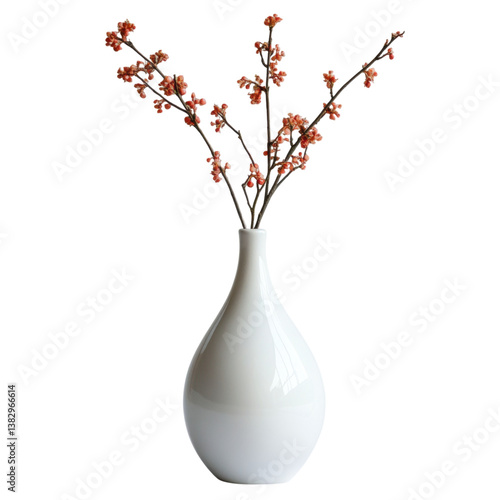 Elegant White Vase with Delicate Flower Stems for Home Decor, Minimalist Design, Modern Style, Perfect for Interior Decoration, Ideal Centerpiece for Any Room Setting