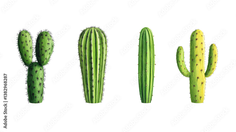 Cactus assortment with detailed textures and shapes isolated , cut out transparent Cactus assortment with detailed textures and shapes isolated , cut out transparent