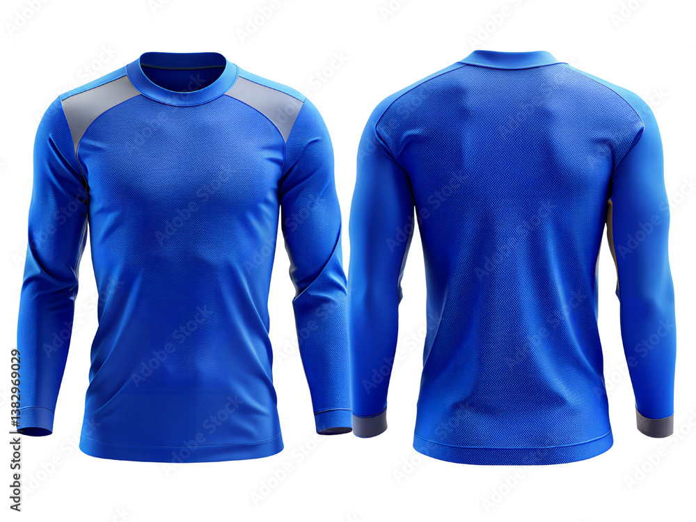 Blue Long Sleeve Sports Shirt Front and Back View, Long Sleeve Mockup, Long Sleeve Front and Back View Mockup, Long Sleeve isolated, Long Sleeve transparent background, Png