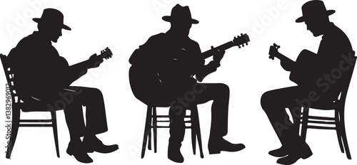 "Elegant Guitarist Silhouettes" or "Musical Princesses with Guitars