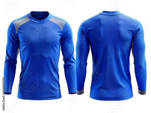 Obraz na płótnie Blue Long Sleeve Sports Shirt Front and Back View, Long Sleeve Mockup, Long Sleeve Front and Back View Mockup, Long Sleeve isolated, Long Sleeve transparent background, Png w salonie